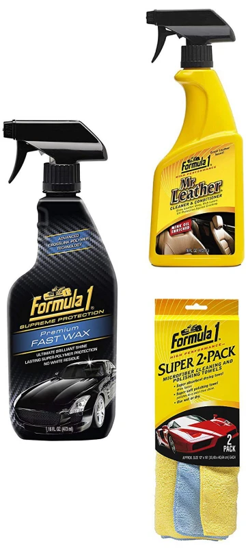 Luxury Car Care Kit Fast Wax 473 ml, Mr.Leather Spray 473 ml, Super 2-Pack Microfiber Cloth