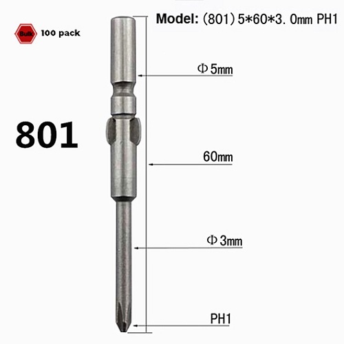 801 Electric Screwdriver Bits 5X60X3 PH 1 (Pack of 100)