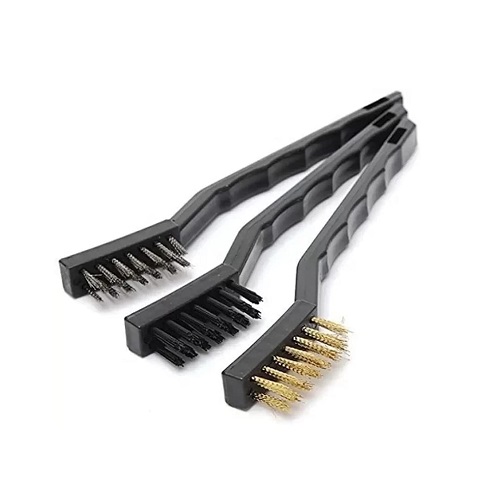 3pcs Mini Wire Brush Set (Steel/Nylon/Brass Brush), Black, 0244