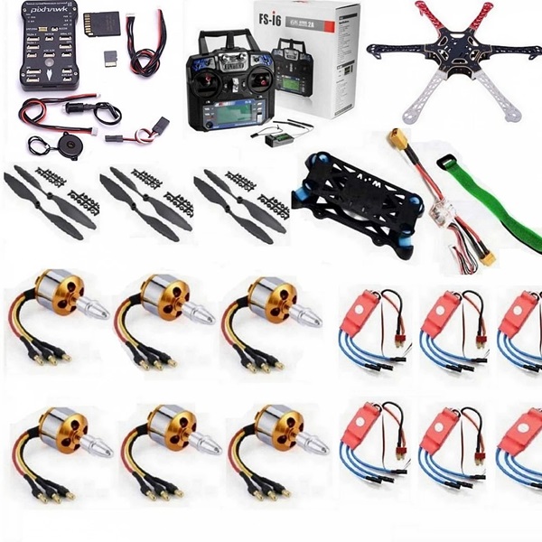 Hexacopter Drone Combo with Pixhawk Kit for beginner (Motor + ESC + Propeller + Flight Controller + Frame + TX-RX Flysky FSi6+ Power module + Belt)