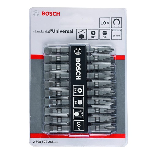 2608522265 Slotted S6 & Ph2 65mm 10pcs Screwdriver Double Ended Bit Set